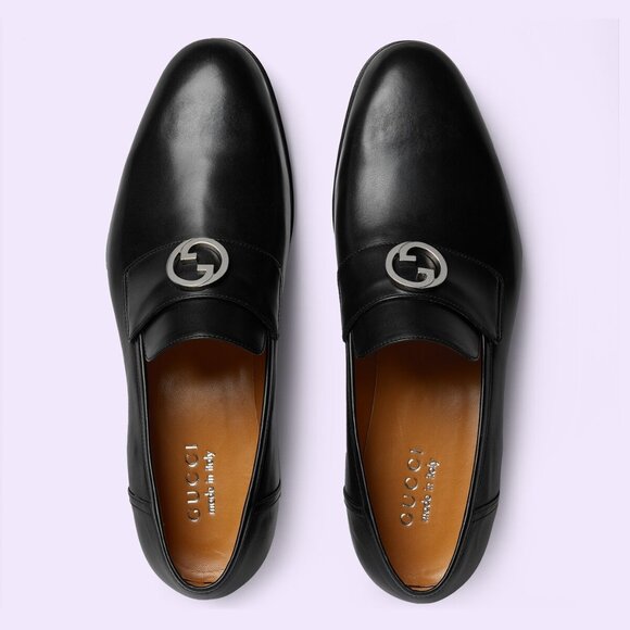 NIB Gucci interlocking G black leather loafers- G 12.5 US 13-13.5 - Picture 1 of 10